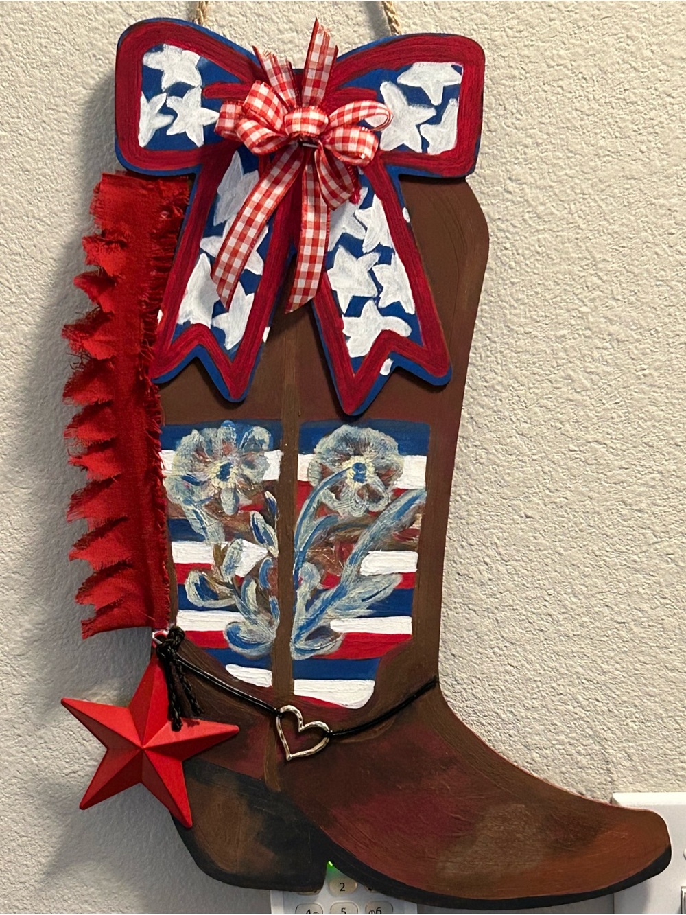 Patriotic Wooden Cowboy Boot Decor